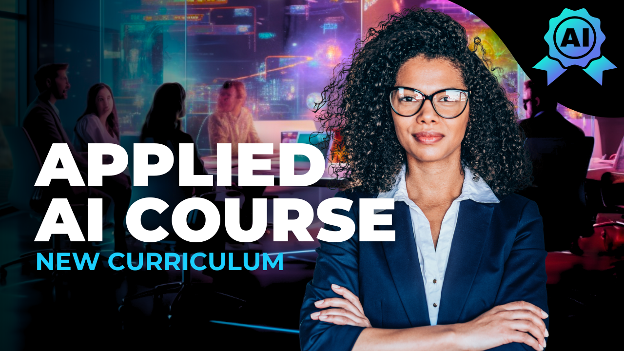 the Applied AI Course looks highly professional and engaging. It effectively combines an image of a confident instructor with a dynamic background depicting a high-tech environment, which likely resonates well with the theme of the course. The text is clear and prominent, ensuring that the message about the new curriculum is immediately noticeable. This visual should do well in attracting attention on platforms where visual impact is key, such as social media or digital advertisements. If you need any specific adjustments or another format for different platforms, feel free to let me know!